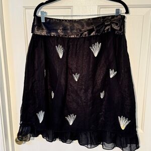 Black A-Line Skirt with White Floral Embroidery